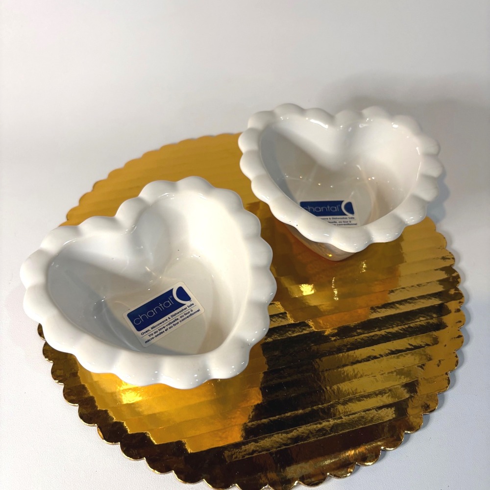 Chantal White Ceramic Heart Scalloped Ramekins Set of 2 93-HBP10 7oz